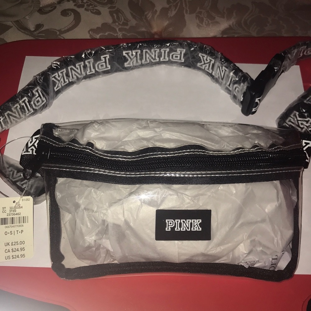 Pink clear fanny pack never used